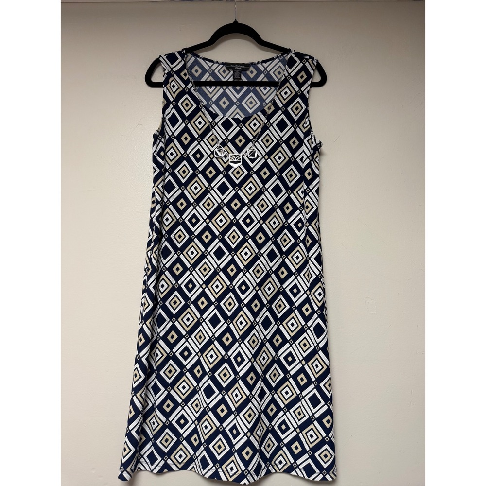 R&M Richards Petite Navy Blue Geometric Dress & Cardigan Set Women 14P‎